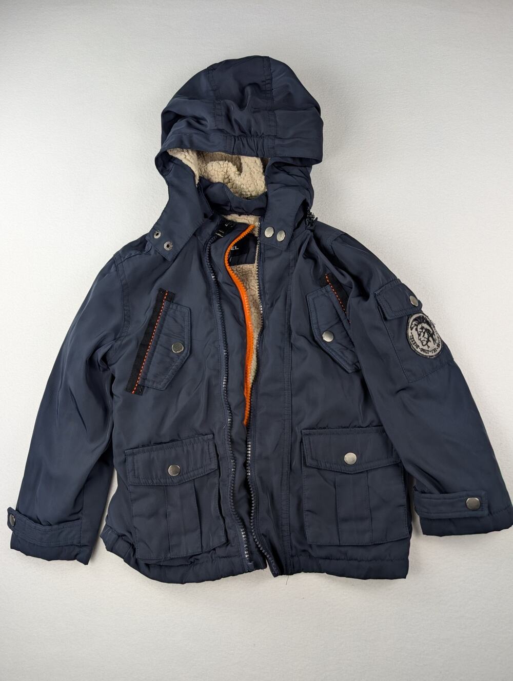 Diesel Kids 4T Navy Sherpa Lined Hooded Utility Parka Jacket